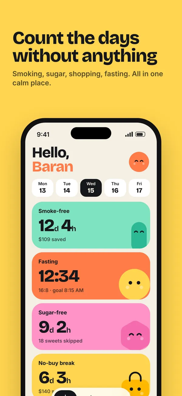 Count the days without anything: colorful counters on the Today screen