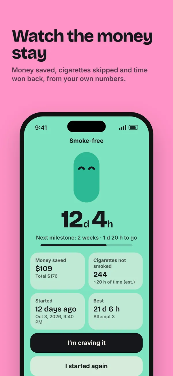 Watch the money stay: smoke-free counter with money saved